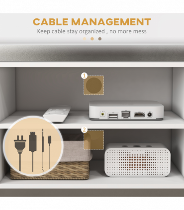 TV Stand Cabinet with Cable Management and Wood Legs Living Room, White