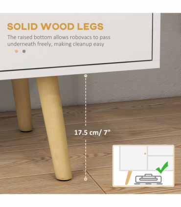 TV Stand Cabinet with Cable Management and Wood Legs Living Room, White