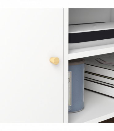 TV Stand Cabinet with Cable Management and Wood Legs Living Room, White