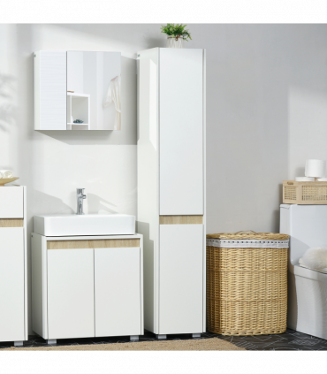 Tall Bathroom Cabinet Modern Freestanding Tallboy w/ Adjustable Shelves White