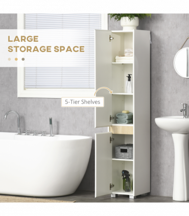 Tall Bathroom Cabinet Modern Freestanding Tallboy w/ Adjustable Shelves White