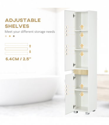 Tall Bathroom Cabinet Modern Freestanding Tallboy w/ Adjustable Shelves White