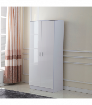 Tall White High Gloss Wardrobes 3 Pc Chest Bedside Table 7 Drawer