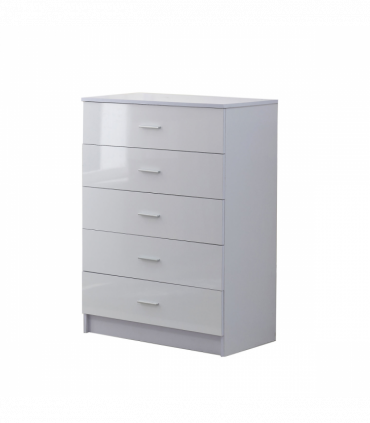 Tall White High Gloss Wardrobes 3 Pc Chest Bedside Table 7 Drawer