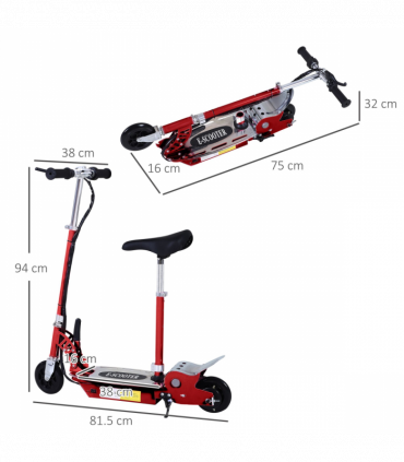 Teen Foldable Electric Scooter Battery 12V 120W w/ Brake Kickstand HOMCOM