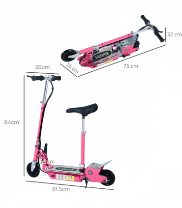 Teen Foldable Electric Scooter Electric Battery 120W w/ Brake Kickstand HOMCOM