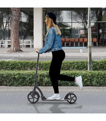 Teens Adult Kick Scooter Foldable Adjust Aluminum For Age 14 Black HOMCOM