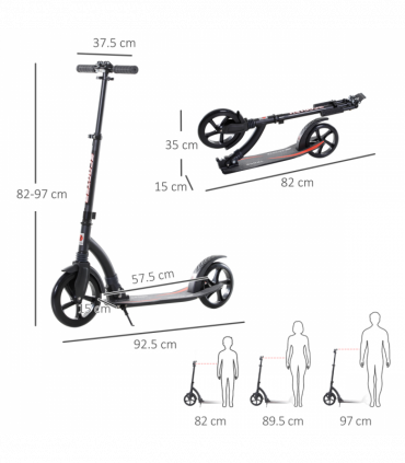 Teens Adult Kick Scooter Foldable Adjust Aluminum For Age 14 Black HOMCOM