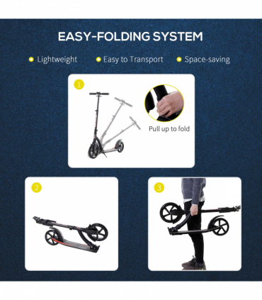 Teens Adult Kick Scooter Foldable Adjust Aluminum For Age 14 Black HOMCOM