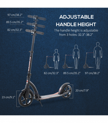 Teens Adult Kick Scooter Foldable Adjust Aluminum For Age 14 Black HOMCOM