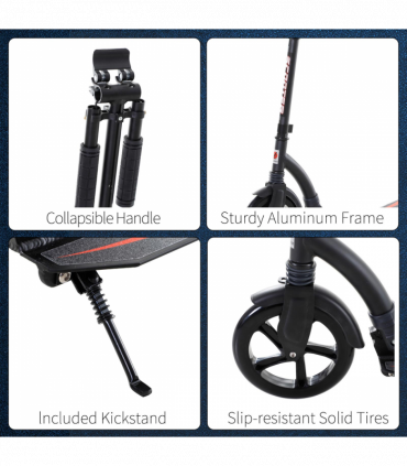 Teens Adult Kick Scooter Foldable Adjust Aluminum For Age 14 Black HOMCOM