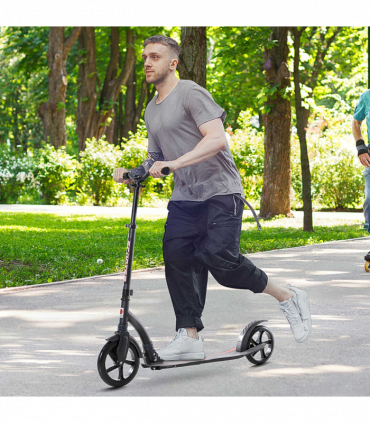 Teens Adult Kick Scooter Foldable Adjust Aluminum For Age 14 Black HOMCOM