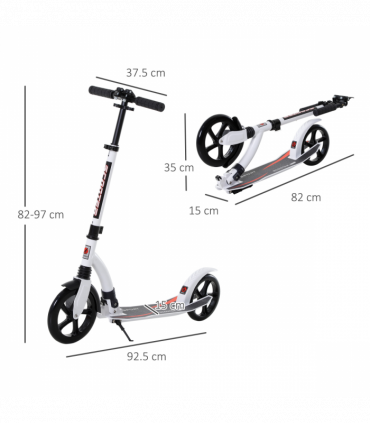 Teens Adult Kick Scooter Foldable Adjust Aluminum For Age 14 White HOMCOM