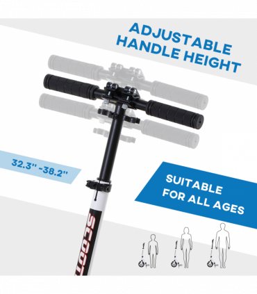 Teens Adult Kick Scooter Foldable Adjust Aluminum For Age 14 White HOMCOM
