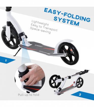 Teens Adult Kick Scooter Foldable Adjust Aluminum For Age 14 White HOMCOM