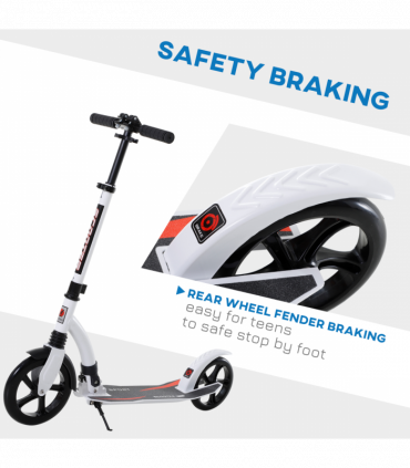 Teens Adult Kick Scooter Foldable Adjust Aluminum For Age 14 White HOMCOM