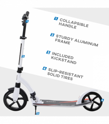 Teens Adult Kick Scooter Foldable Adjust Aluminum For Age 14 White HOMCOM