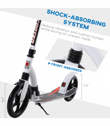 Teens Adult Kick Scooter Foldable Adjust Aluminum For Age 14 White HOMCOM
