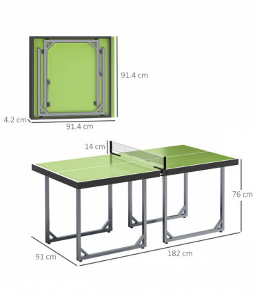 Tennis Table Ping Pong Foldable with Net Game Steel 182cm Indoor, Green HOMCOM