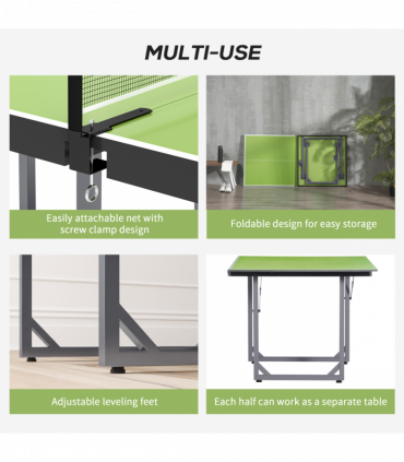 Tennis Table Ping Pong Foldable with Net Game Steel 182cm Indoor, Green HOMCOM