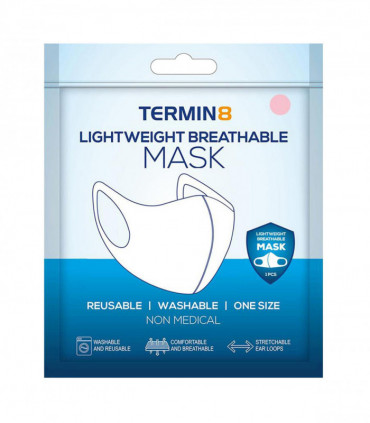 Termin8 Lightweight Breathable Reusable Face Mask for Adults, Machine Washable - Pink