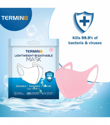 Termin8 Lightweight Breathable Reusable Face Mask for Adults, Machine Washable - Pink