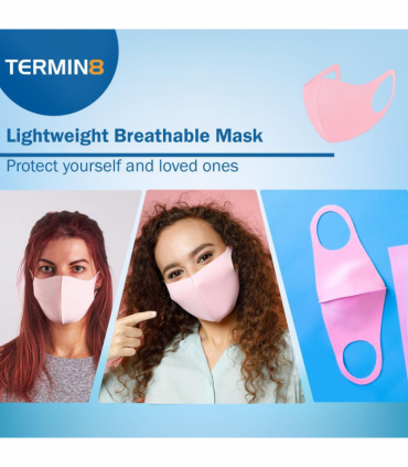 Termin8 Lightweight Breathable Reusable Face Mask for Adults, Machine Washable - Pink