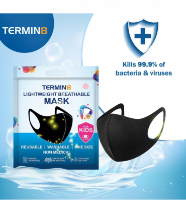 Termin8 Lightweight Breathable Reusable Face Mask for Kids, Machine Washable - Black