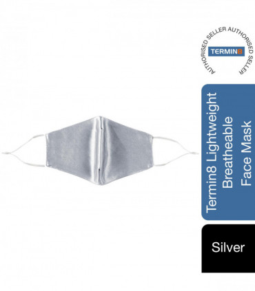 Termin8 Satin Silk, Lightweight Breathable Festival Face Mask, Silver