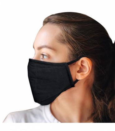 Termin8 Triple Layer Reusable Cotton Face Mask with Activated Charcoal Filter Pocket and Nose Pin, Machine Washable - Black