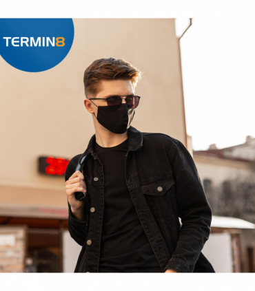 Termin8 Triple Layer Reusable Cotton Face Mask with Activated Charcoal Filter Pocket and Nose Pin, Machine Washable - Black