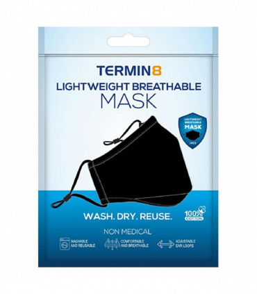 Termin8 Triple Layer Reusable Cotton Face Mask with Activated Charcoal Filter Pocket and Nose Pin, Machine Washable - Black