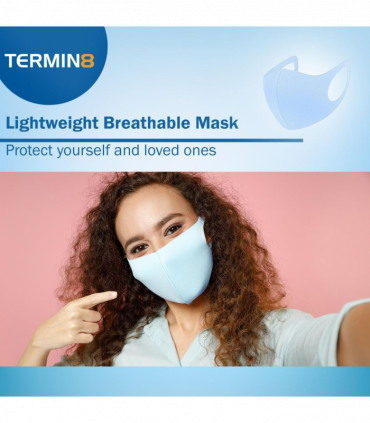 Termin8 Water Repellent Reusable Adult/Teen Face Covering - Water Repellent Reusable Face Coverings (Blue, 1 Pack)