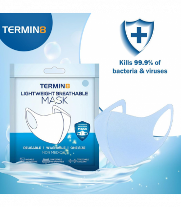 Termin8 Water Repellent Reusable Adult/Teen Face Covering - Water Repellent Reusable Face Coverings (Blue, 1 Pack)