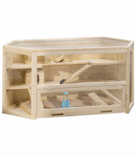 Three-Tier Wooden Hamster Cage Gerbil Play Centre w/ Sliding Tray, Ramps