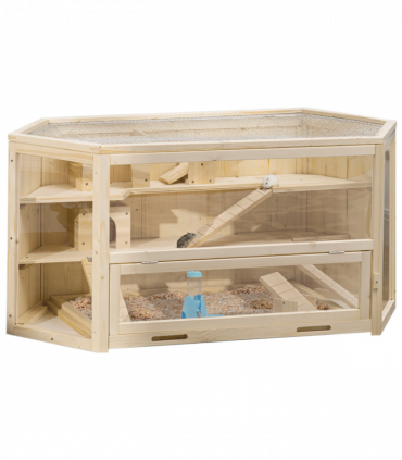 Three-Tier Wooden Hamster Cage Gerbil Play Centre w/ Sliding Tray, Ramps