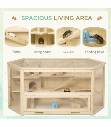 Three-Tier Wooden Hamster Cage Gerbil Play Centre w/ Sliding Tray, Ramps