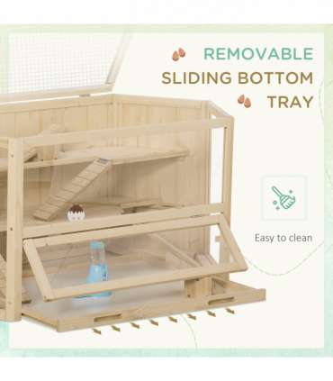 Three-Tier Wooden Hamster Cage Gerbil Play Centre w/ Sliding Tray, Ramps
