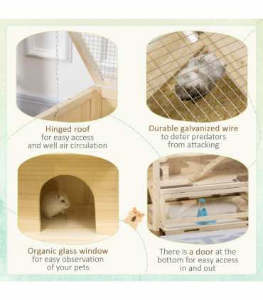 Three-Tier Wooden Hamster Cage Gerbil Play Centre w/ Sliding Tray, Ramps