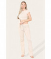 Tie Belt Front Cropped Loungewear Ribbed Trousers Set