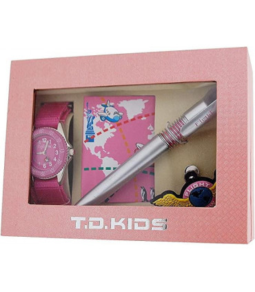 Time Design Girls Pink Pilot Design Watch, Badge, Pen & Note Book Gift Set TDX0713K21