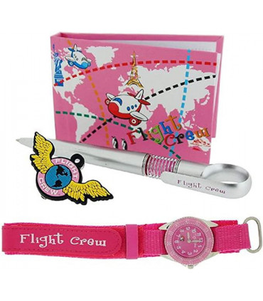 Time Design Girls Pink Pilot Design Watch, Badge, Pen & Note Book Gift Set TDX0713K21