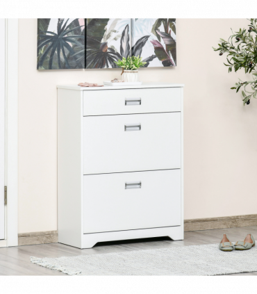 Tipping Shoe Cabinet Hall Organizer  Flip Drawers for Entry 16 Pairs