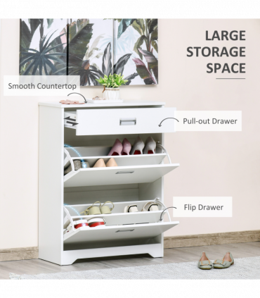 Tipping Shoe Cabinet Hall Organizer  Flip Drawers for Entry 16 Pairs