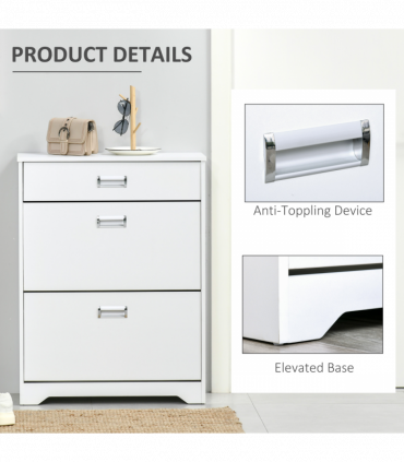 Tipping Shoe Cabinet Hall Organizer  Flip Drawers for Entry 16 Pairs