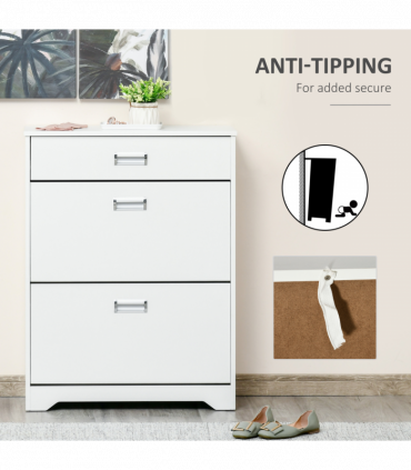 Tipping Shoe Cabinet Hall Organizer  Flip Drawers for Entry 16 Pairs