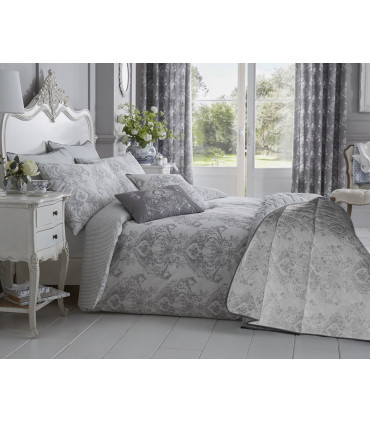 Toile 200 Thread Count Cotton Rich Duvet Cover Set Double Bed Grey