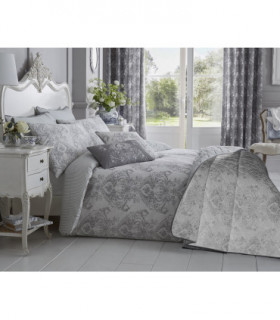 Toile 200 Thread Count Cotton Rich Duvet Cover Set Super King Bed Grey