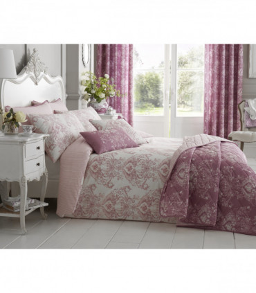 Toile 200 Thread Count Cotton Rich Duvet Cover Set Super King Bed Pink