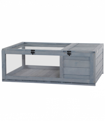 Tortoise House with Mesh Roof, Small Pet Reptile Wooden House, Grey